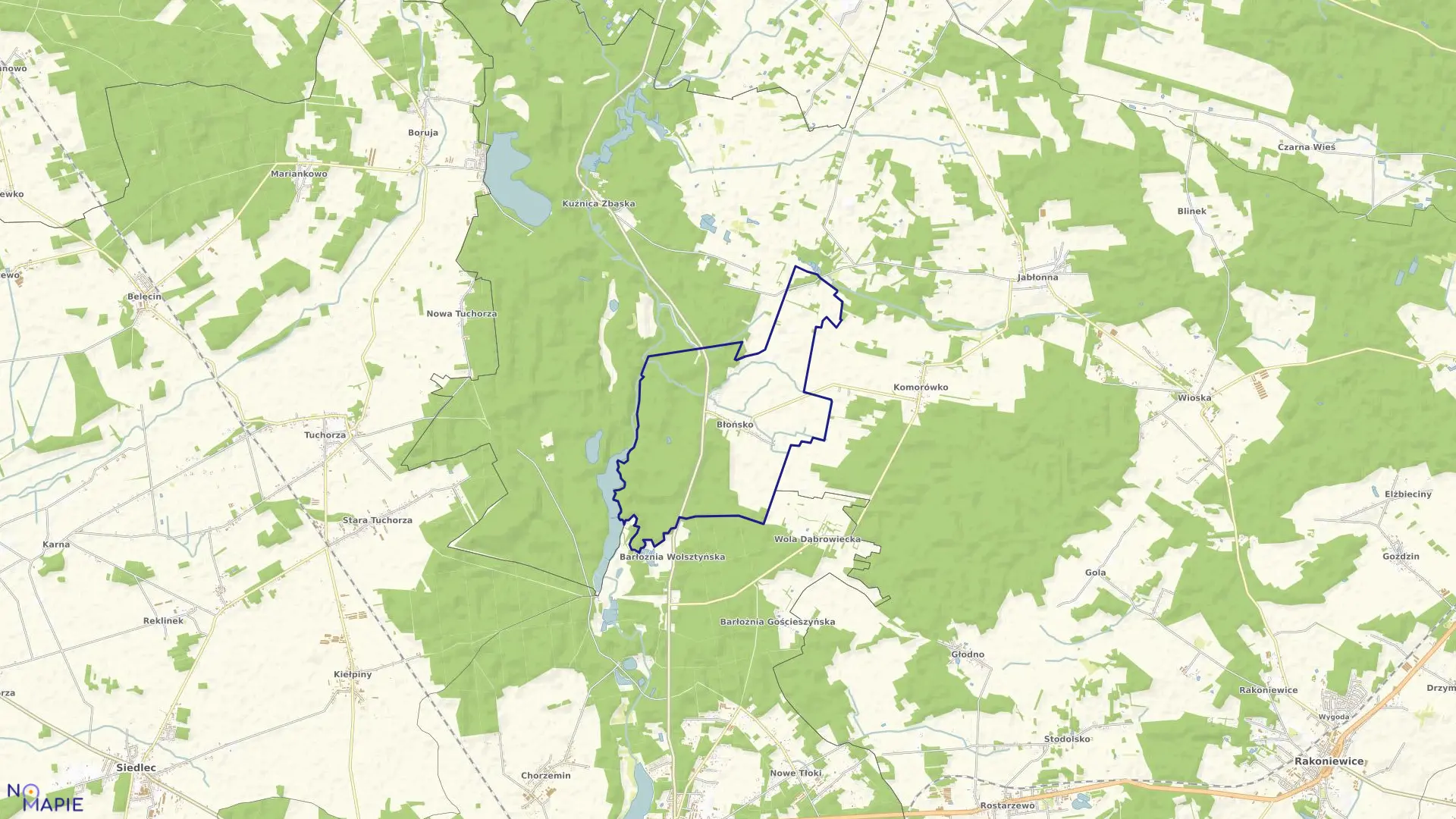 Mapa obrębu BŁOŃSKO w gminie Rakoniewice