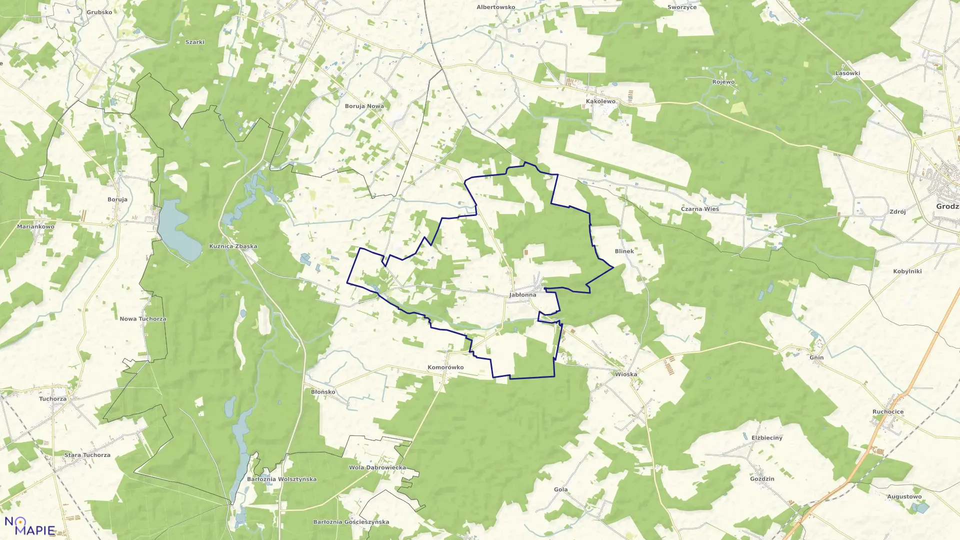 Mapa obrębu JABŁONNA w gminie Rakoniewice