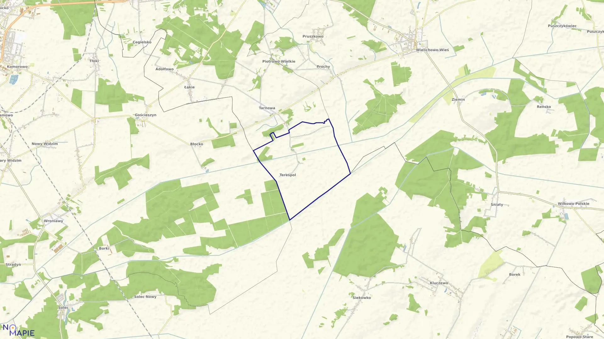 Mapa obrębu TERESPOL w gminie Rakoniewice